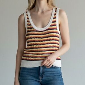 B.B Dakota Striped Knit Tank Top Sleeveless Scalloped Hem Size S Retro Y2K